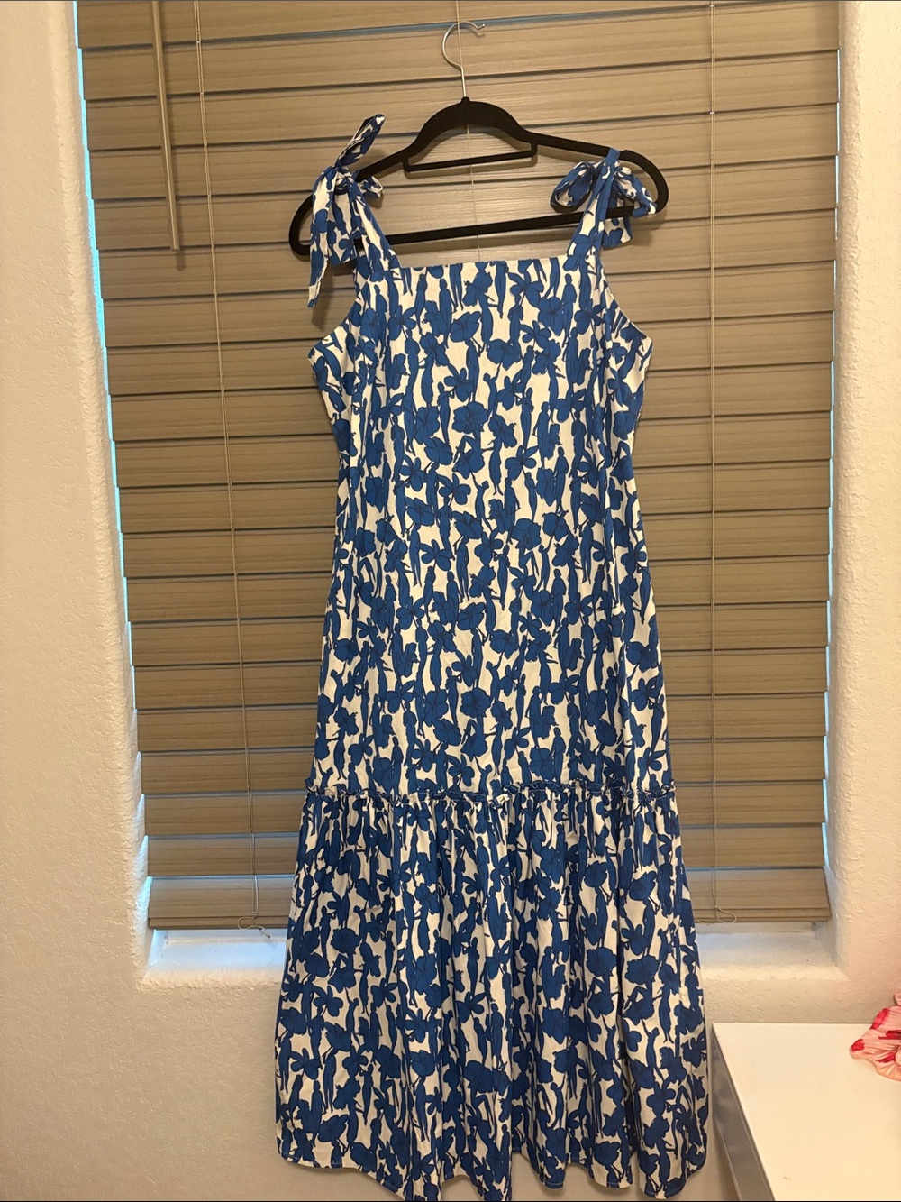 Tory Burch Blue and White Floral Tie-Shoulder Midi Dress